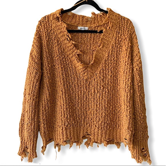 Miracle Sweaters - Camel Miracle Distressed Chunky Knit Oversized Sweater Size Small Medium
